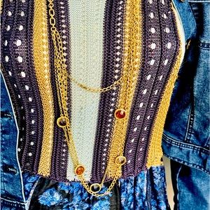 Lia Sophia fall fashionnecklace antique gold tone three strand chain brown-black